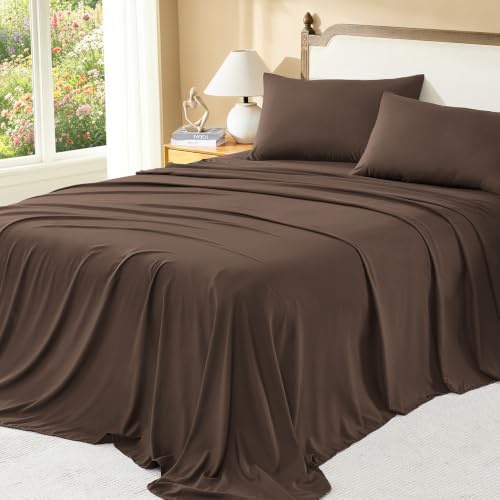 Image of Litanika Super King Size Comforter Set with Sheets Brown - 7 Pieces Bed in a Bag Oversized King Boho Tufted Complete Bedding Sets with Comforter, Sheets, Pillowcases & Shams