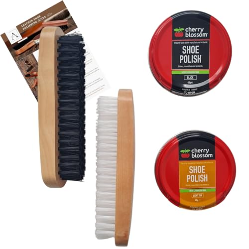 Inese Shoe Polish Kit Black and Brown | Black and Light Tan Brown Shoe Polish and 2 Brushes