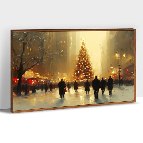 Meetmuses Christmas Canvas Wall Art, Vintage City Peoples in Square