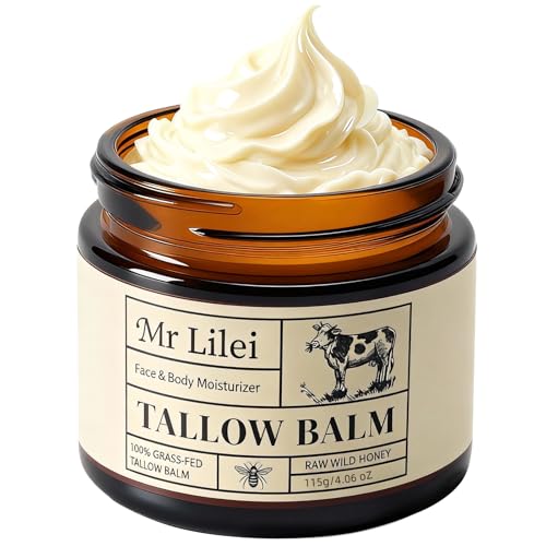 Beef Tallow for Skin, Grass-Fed Beef Tallow Balm, Beef Tallow Cream, Face & Body Moisturizer Restores Skin Barrier, Soothes Dry Sensitive Skin, Beef Tallow Honey Balm Whipped with Beeswax & Olive Oil