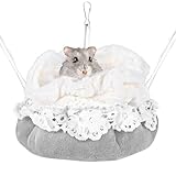 Peybaiwy Hamster-Hängematte für Kleintiere, Zuckergleiter, Ratte, warmes Plüschhaus, hängendes Bett, Nest, Haustier-Bettwäsche, Käfigzubehör für Schlaf, Spielen (grau)