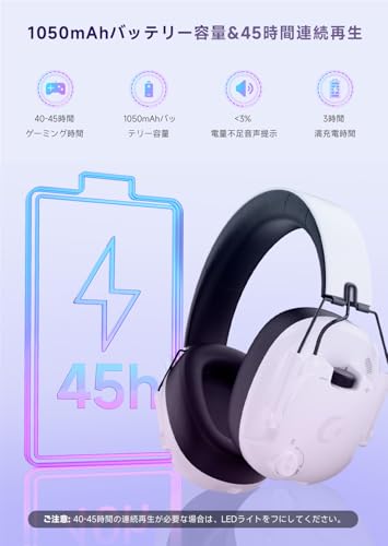 undefined ゲーミングヘッドセット【4WAY接続|2.4GUSB / Type-C・BT5.3 ・有線】ワイヤレスゲーミングヘッドセットPS5/Switch/PC/スマホ対応フォートナイト・原神などFPS・TPS・RPG最適|PS5 ヘッドセット50mmドライバー・低遅延・着脱式ノイズキャンマイク・45時間再生・軽量・調節可能ヘッドバンド・折畳式|Rumoon Spark02 ゲーミングヘッドホン(ホワイト) の商品画像 5