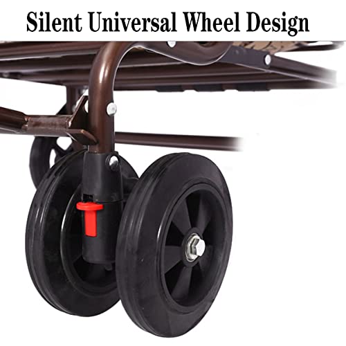 O·Lankeji Einkaufstrolley Mit Sitz Klappbarer Einkaufstrolley Auf Rädern Robuster Seniorentrolley Mobile Walker Einkaufsgeschenk Für Eltern (Color : Wine Red) – Bild 6