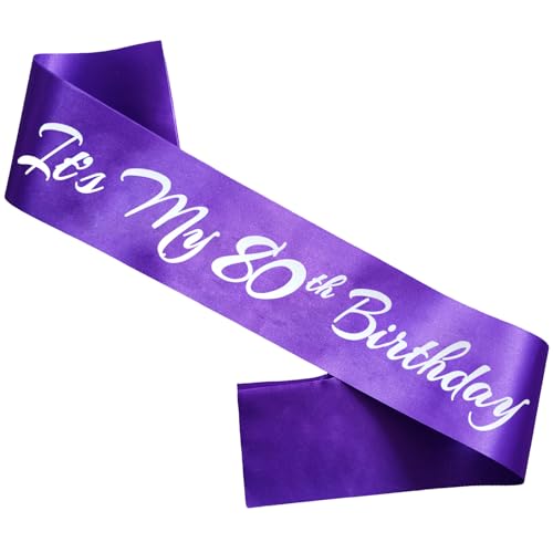Novaflare It's My 80th Birthday Sash, Purple Silver Birthday Sash for 80th Bday Party Supplies, Gifts for Women Bday Party Favors