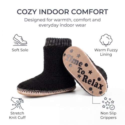 Image of cosyone1997 Boot Slippers for Men Indoor Non Slip Soft Sole | Textured knit upper, fuzzy lining, ankle-high coverage and cushioned insole for cold floors; machine washable