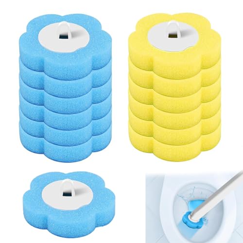 ZORTVUL 12 Piezas Recambio Escobilla WC De Esponja, Cabezal De Repuesto para Limpieza, para WC, Bañera Y Lavabo, Amarillo & Morado