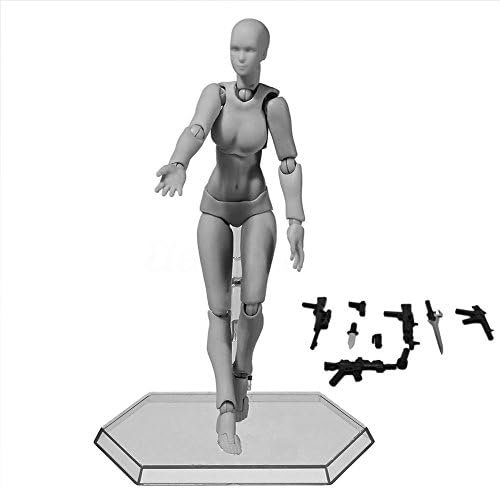 ALEXTREME Art Mannequin Set,2 Pcs/Set Action Figure Model, Human Mannequin Man/Woman Action Figure Equipment with Accessories Kit,Suitable for Sketching, Painting, Drawing (Grey, Female)