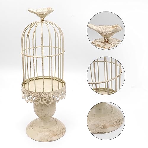 Miniatura 7 de Portavelas De Jaula De Pájaros Vintage, Paquete De 2 Portavelas Decorativos Para El Hogar, Sala De Estar, Decoración De Boda Marfil