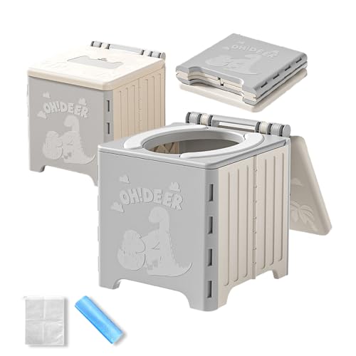 9.1" Foldable Travel Potty - Compact Collapsible Portable Toilet Seat with Cleaning Bags for Car, Camping, Outdoor Use, Supports Kids (Grey)