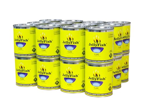 Real JellyFish Flame Premium Citronella Gel Fuel Made in USA - Smoke-Free, Clean-Burning, Fresh Scent, About 3-Hour Burn, Pack of 24 Cans, 368g (13oz) Each
