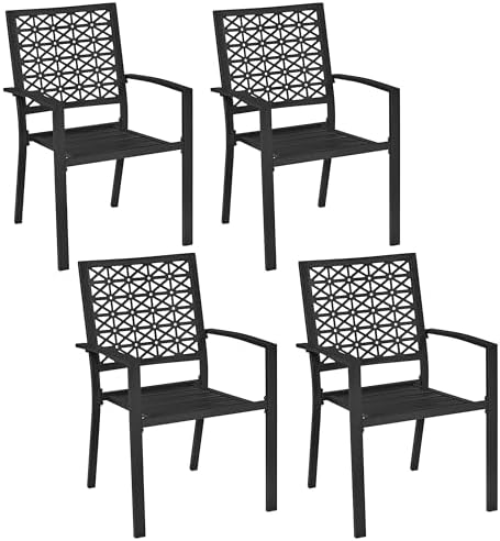 IDMARKET Lot De 4 Chaises De Jardin LYMA Métal Et Textilène Empilables Noires - Jardin