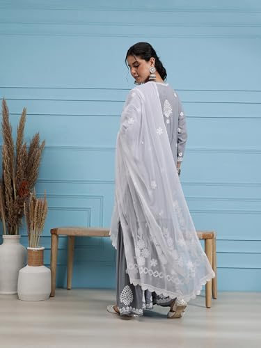 Ada Indian Chikankari Hand Embroidered White Chiffon Dupatta Stole for Women A5111822