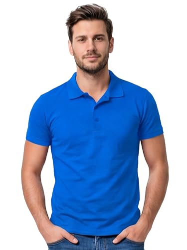 Love My Fashions Mens Polo Shirts Short Sleeve & Knitted Collar, Regular Fit, Casual Plain Cotton T-Shirts for Adults Royal Blue