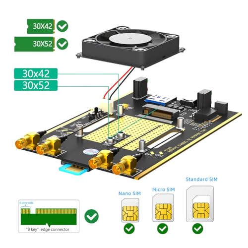 Adaptador inalámbrico USB 3.0 a NGFF M.2 B-Key para módem 5G 4G LTE con 4 antenas 2