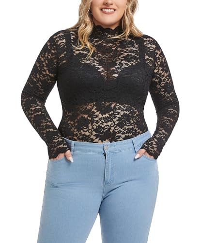 Women Vintage Fashion Mock Neck Semi Sheer Plus Size Long Sleeve Babydoll Lace Top Casual Clothing Floral Tight Shirt Trendy3