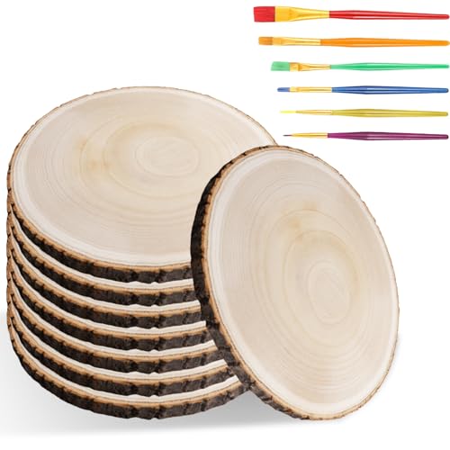 8 Stück Holzscheiben mit Bürste, 15-16 cm Runde Baumscheiben aus...