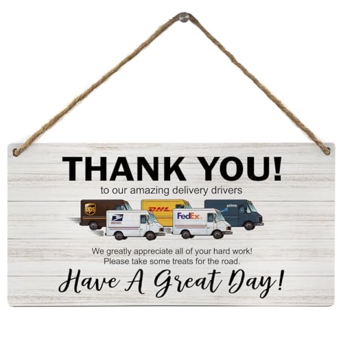 FLVGE Delivery Signs for Packages Thank You To Our Amazing Delivery Driver Snack Sign Wood Wall Hanging Sign Front Door Outdoor Package DeliveryBoxes Mail Box Sign