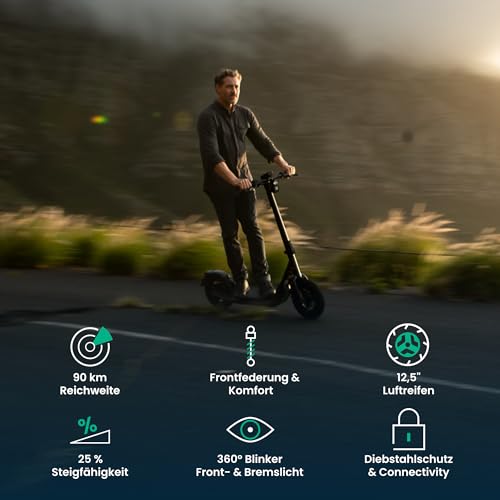 Egret X Ultra E-Scooter mit Stra&szlig;enzulassung (max. 20 km/h), Reichweite bis 90km, gro&szlig;e 12,5 Luftreifen, Frontfederung, App Steuerung, Zuladung max. 130kg