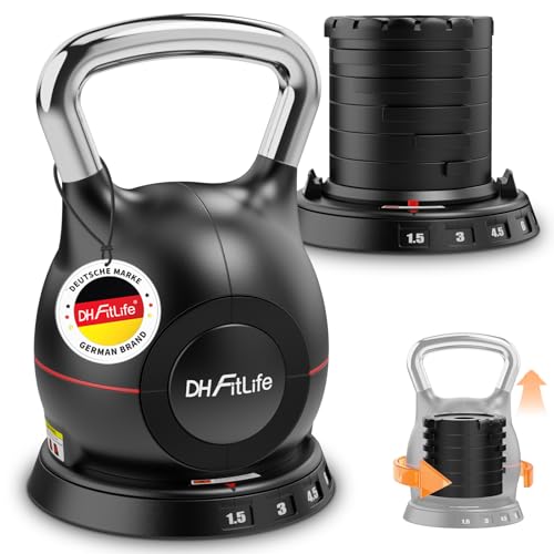 DH FitLife 7-in-1 Verstellbare Kettlebell Set (1.5-10kg) | Kugelhantel mit 7 Gewichtstufen | Kurzhanteln für Heimtraining & Fitness | Ideal für Ganzkörpertraining | Kompakt & Platzsparend Fitness-Set