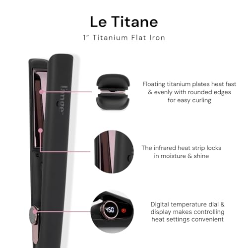 L'ANGE HAIR Le Titane Titanium Flat Iron | Hair Straightener with Curved Edges for Versatile Styling | Dual Voltage Flat Iron with Infrared Heat & Adjustable Temperature | 1" Black - image 2