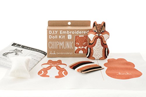 Image of Kiriki Press DIY Embroidery Doll Kit - 3 Skill Levels - Beginner to Advanced - Screen Printed Pattern Embroidered Kit (Chipmunk - Level 3)