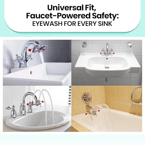 TidyFriend Eye Wash Kit - Faucet Mounted Emergency Eye Wash Station Sink Attachment -1x Continuous Flow Eyewash Station,3X Common Sink Adapter,2X Inspection Tag,1x Emergency Eye Wash Station Sign