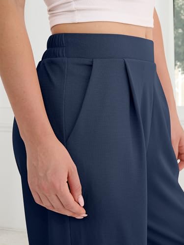 ANRABESS Womens Pants Wide Leg Waffle Knit Casual Stretchy Work Dress Pants 2026 Pull on Business Slacks Trousers Outfits X-Large Navy Blue — view 6