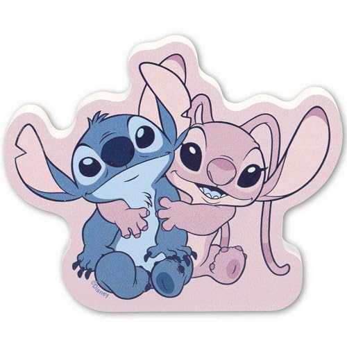 Image of Disney Lilo and Stitch With Angel Shelf Sitter Decor | Adorable Stitch Wood Block Tabletop Decoration for Home