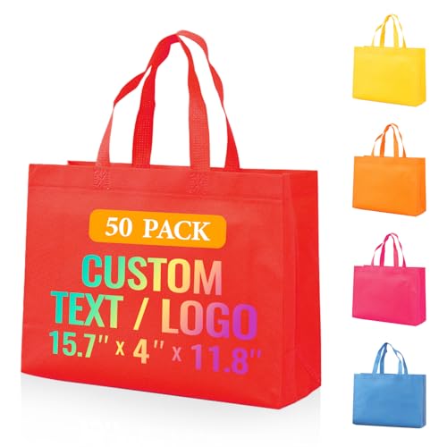 50 Custom Reusable Grocery Bags with Logo - Personalized Totes for Business, Events, Travel, and Daily Use