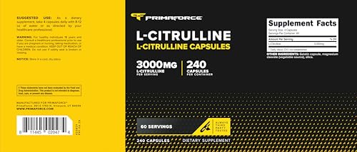 Image of Primaforce L-Citrulline 3000mg, 240 Capsules, 60 Servings