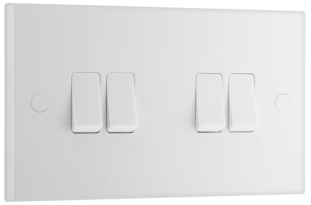 British General White Moulded Bg Electrical Quadruple Wall Light Switch, 2 Way, Square Edge, Nexus 900 Series, 20A, 16Ax, 944