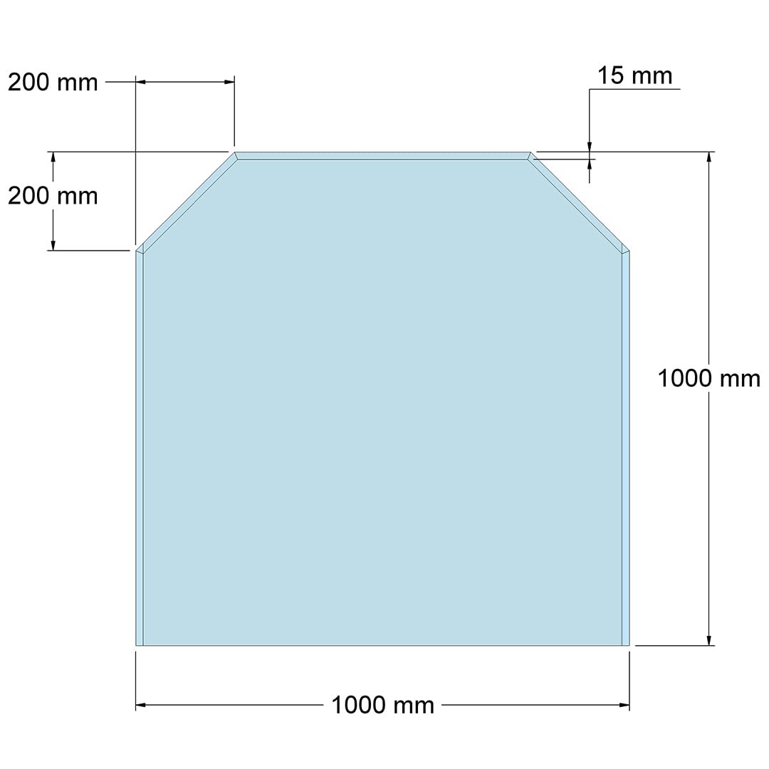 Feuercampus Funkenschutzplatte Glas Sechseck 100×100×0,6 cm ESG Kamin Bodenplatte hitzebeständig Schutzplatte Feuerstelle Ofenunterlage Sicherheitsglas