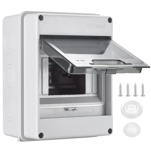 Kezidhp Coffret Électrique Étanche IP65 Extérieur - 5 Modules DIN avec Rail Intégré, Porte Transparente et Bornes de Recharge - Boîtier ABS Résistant...