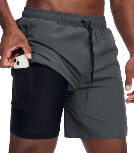Danfiki Herren Sport Shorts Laufshorts 2 in 1 Schnell Kurze Hose Running Gym Athletic Outdoor Marathon Workout Trainingsshorts mit Reißverschlusstasch