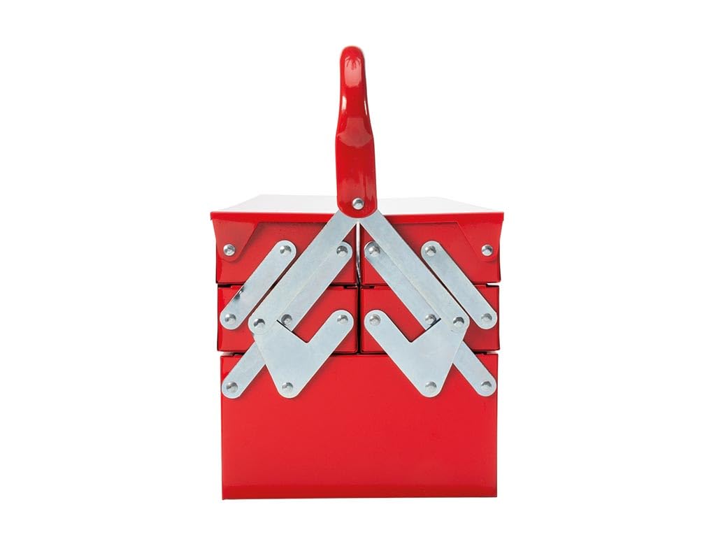 Toolland Cassetta degli attrezzi in metallo 530 x 200 x 200 mm, 5 scomparti sistema cantilever, valigetta porta attrezzi rossa con vassoi apribili, grande box porta utensili con maniglia