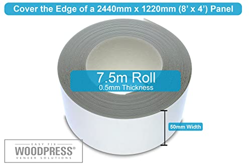 Image of WoodPress 2 inch Matt White Melamine Edge Banding, Pre-Glued Veneer Tape - 25 ft Roll - Iron-On for Easy DIY Application - Will Cover The Edge of a Standard 8' x 4' MDF Panel