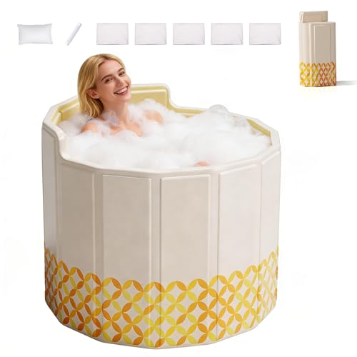 80 cm Baignoire Pliable Adulte avec Dossier, Baignoire de Douche Portable, Bain Froidet et Chaud, Aucun Assemblage Requis, pour Spa, Sauna, Inclut Coussin,...