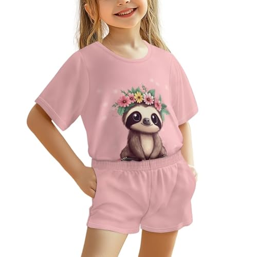 Howilath Conjunto de pijama suave con bolsillos para niña, dos piezas, Lindo perezoso, 15-16 años