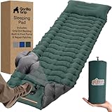 GORILLA GRIP Slip-Resistant Inflatable Sleeping Pad, Foot Pump, Puncture Resistant Lightweight Camping Mattress, Air Mats for Travel Backpacking, Inflating Bed Camp Sleep Pads for Tent, Hunter Green