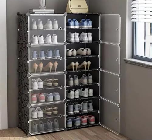 Image of Plastic Shoe Rack for Home | ๐๐ ๐๐ข๐๐ซ Foldable Dustproof Shoe Storage Cabinet & ๐ ๐
๐ซ๐จ๐ง๐ญ ๐๐จ๐จ๐ซ | Space Saving Multipurpose Organizer for Entryway, Bedroom, Living & Office| Black