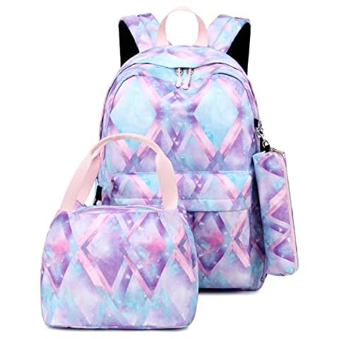 SIVENKE Backpack for Teen Girls with Lunch Bag Pen Case 3pcs School Bag Set, 15.6in Laptop Daypack Bookbags with USB Charging Port Cover