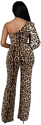 Visichenup VC10808 Sexy Jumpsuits For Women Leopard One Shoulder Long Sleeve Outfits Straight Long Pants Rompers Clubwear thumb #2