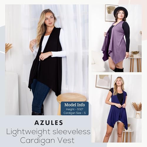 Image of Azules Sleeveless Cardigan for Women, Soft Lightweight Duster Open Front Sleeveless Long Cardigan Vest (3 Pack)