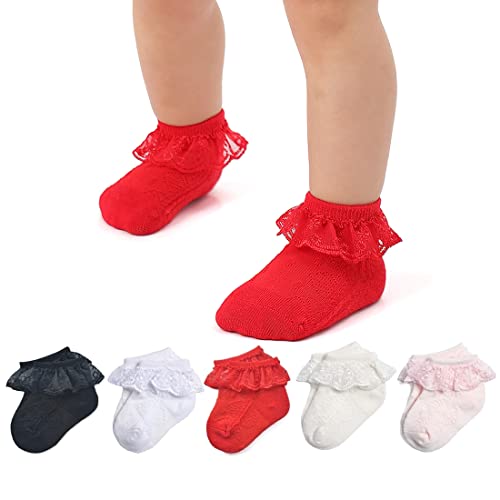 Image of Mini angel Baby Lace Socks Baby Girl Double/Eyelet Lace Ruffle Frilly Socks for Newborn Infant and toddlers Gift Set