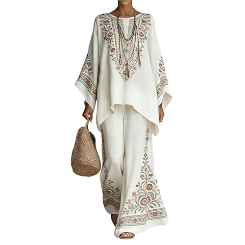 Ropa de lino para vacaciones y playa con pantalon holgado y top boho de mujer para vestir