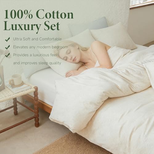 Housse de couette jersey de coton super doux sans repassage lit simple beige