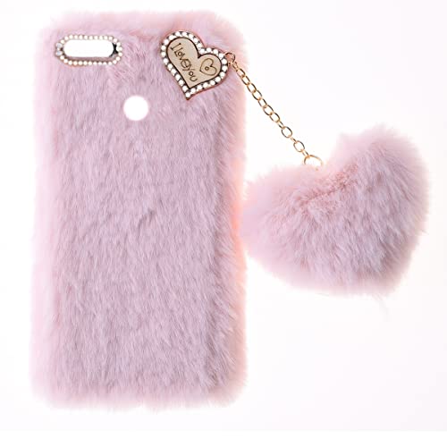 Fluffy Fur Plush Case per Huawei P8 Lite 2017 Custodia Peluche Faux Pelliccia Pelosa e Morbida LOVE Peluche Pom Pom Luccichio Diamante TPU Anti-drop Pretettiva Cover per Huawei P8 Lite 2017,Rosa