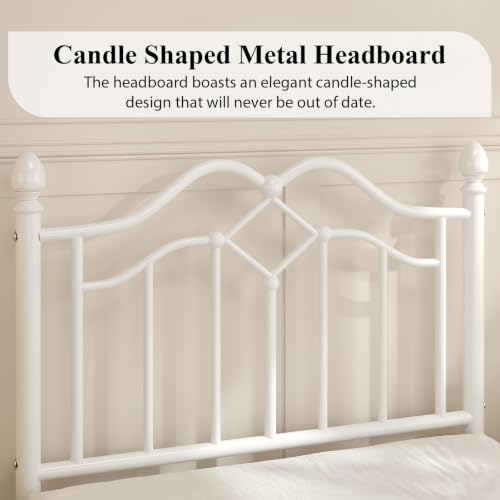 Image of LoVinson Twin Size Bed Frame with Victorian Headboard & Footboard, White