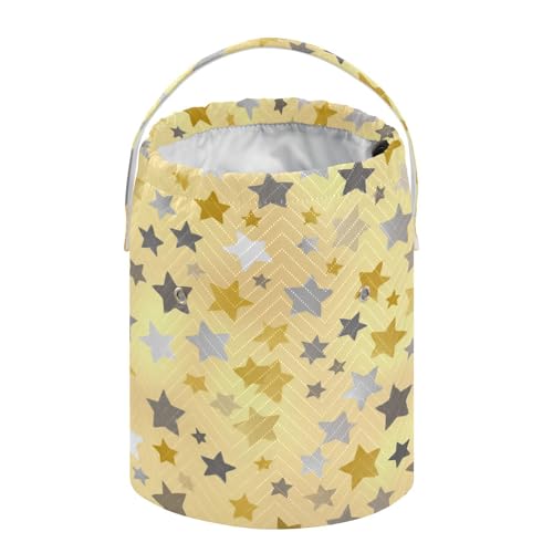 Image of ElliTarr Crochet Bag Yarn Bag with Handle Portable Knitting Project Bag Travel Yarn Storage Organizer Holder Case Cute Silver and Golden Stars