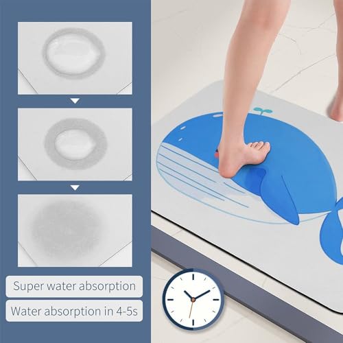 Tapis absorbant baleine bleue et cœur antidérapant de 60x40 cm